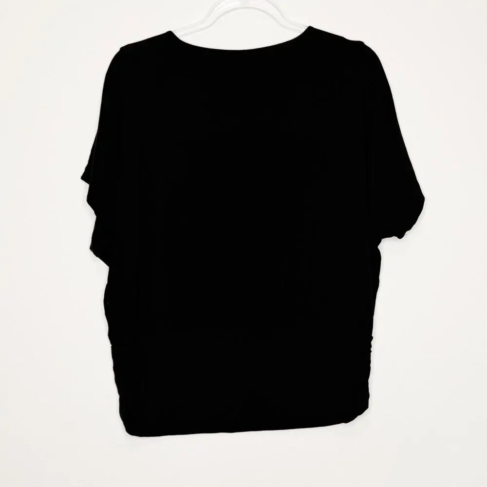 CHICO'S Touch of Cool Ruched Banded Hem Top Dolman Sleeve Black Womens Size L - Picture 7 of 9